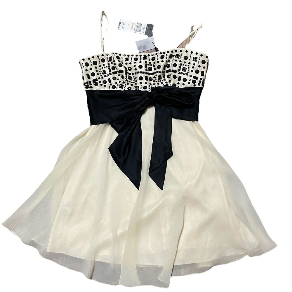 NWT BCBGMaxAzria Women’s Dress Size 2P Silk  Beaded Mini Flowy Beaded Satin Bow